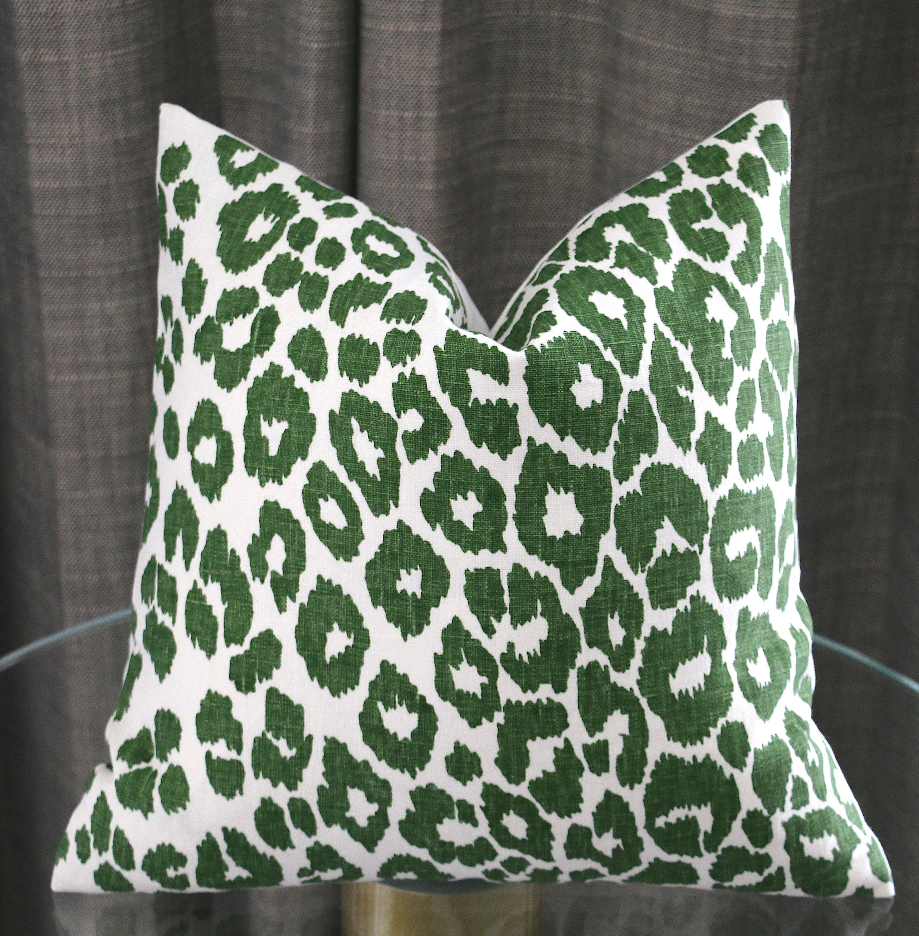 10 Sizes: Iconic Leopard Green Decorative Pillow Cover, DOUBLE SIDED, Dark Green Iconic Leopard, Schumacher Accent Pillow Cover