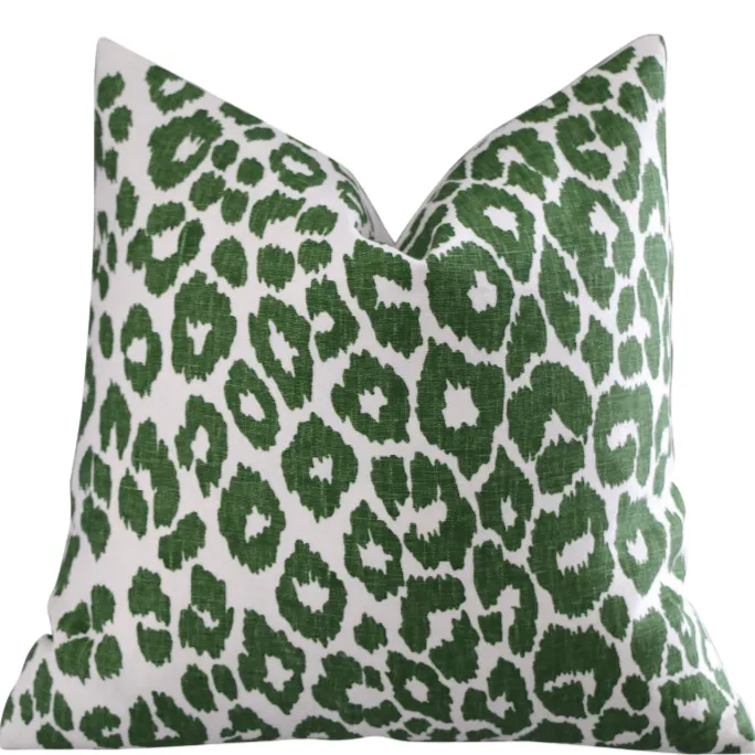 10 Sizes: Iconic Leopard Green Decorative Pillow Cover, DOUBLE SIDED, Dark Green Iconic Leopard, Schumacher Accent Pillow Cover