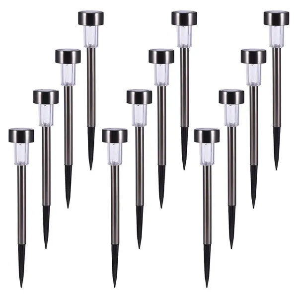 12 pack Stainless Steel Solar Path Light Led Pathway Landscape Spot lights For Outdoor Yard Deck Driveway Garden