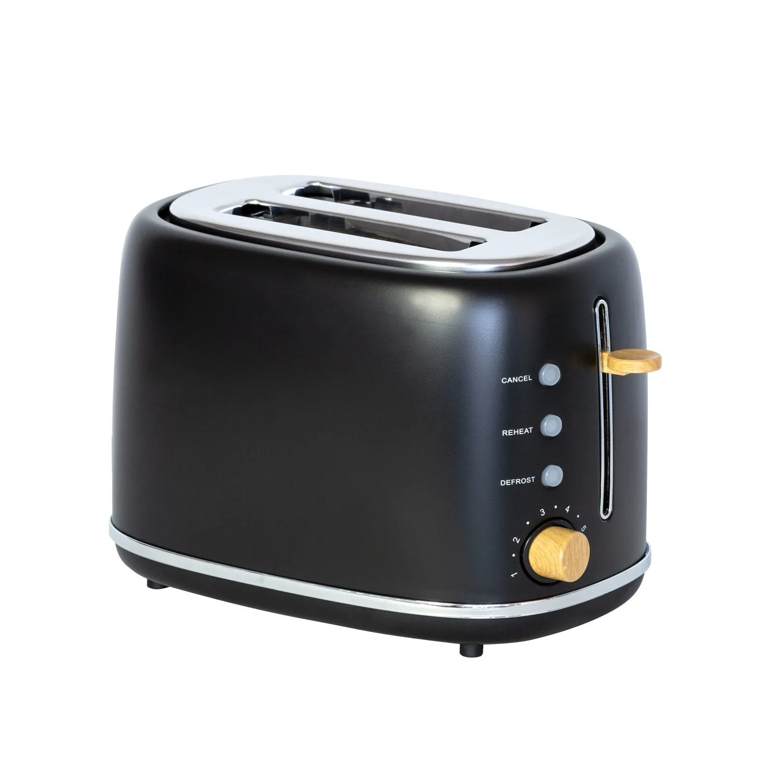 1.7L Kitchen Kettle and 2-Slice Bread Toaster Set with Wood Accents - Black