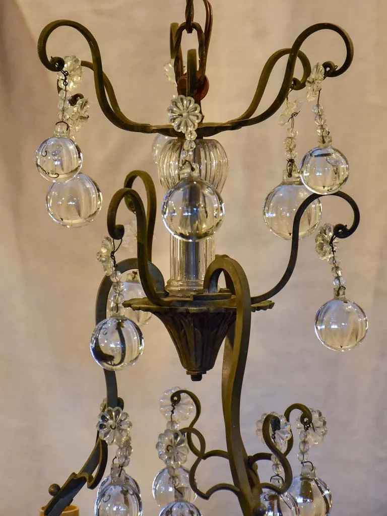 19th Century French chandelier with round pendants 26"