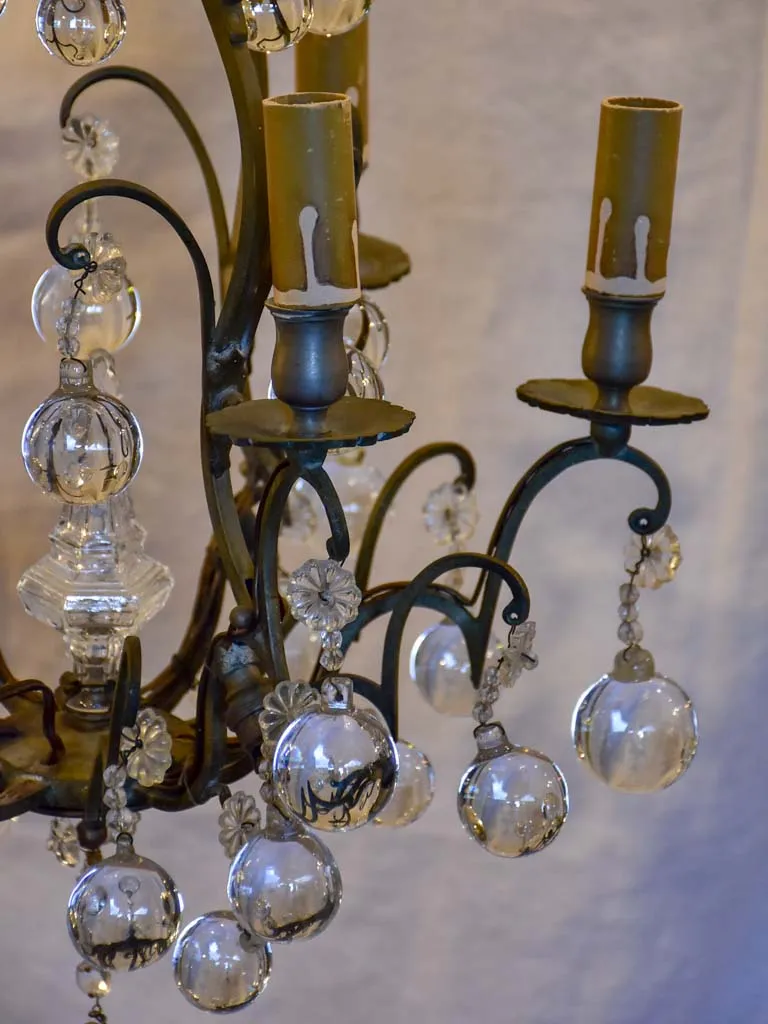 19th Century French chandelier with round pendants 26"