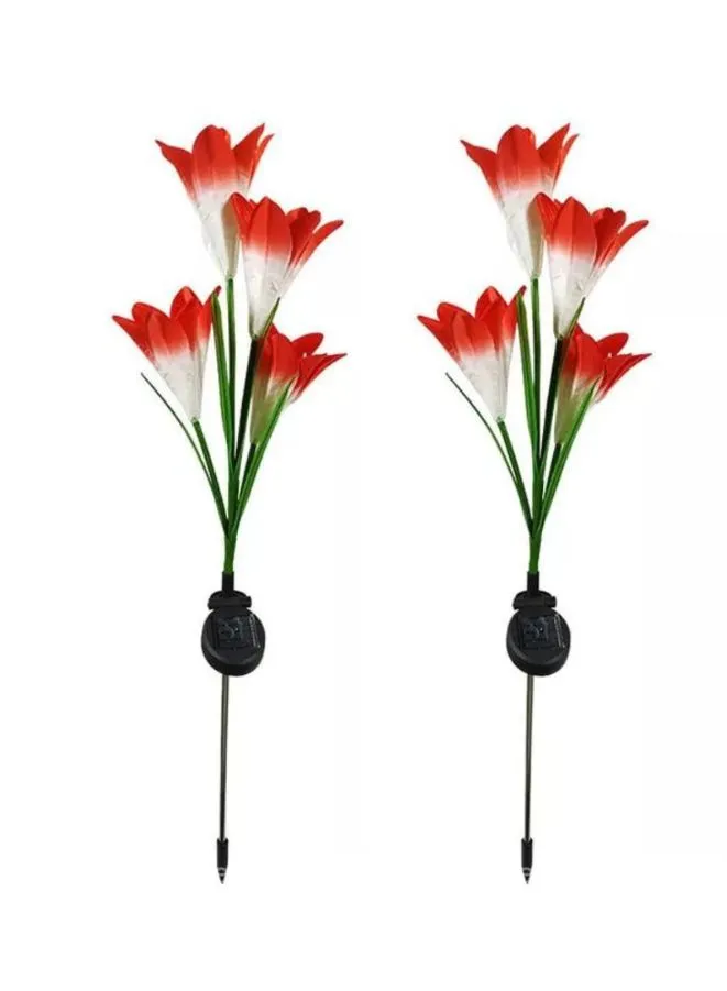 2 Pcs Beautiful Romantic Waterproof Solar Powered LED Simulation Lily Artificial Flower for Landscape With Stake For Outdoor Garden, Red