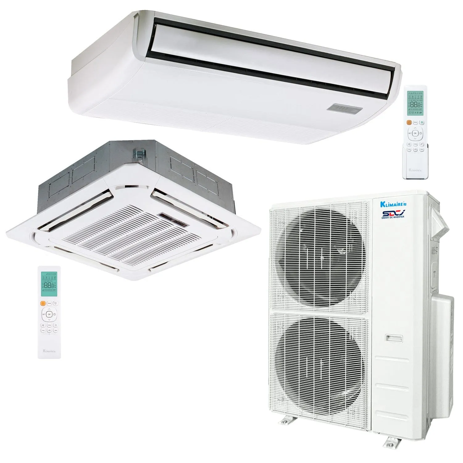 2-Zone Klimaire 21.1 SEER2 Multi Split Floor-ceiling Ceiling Cassette Air Conditioner Heat Pump System 18 24