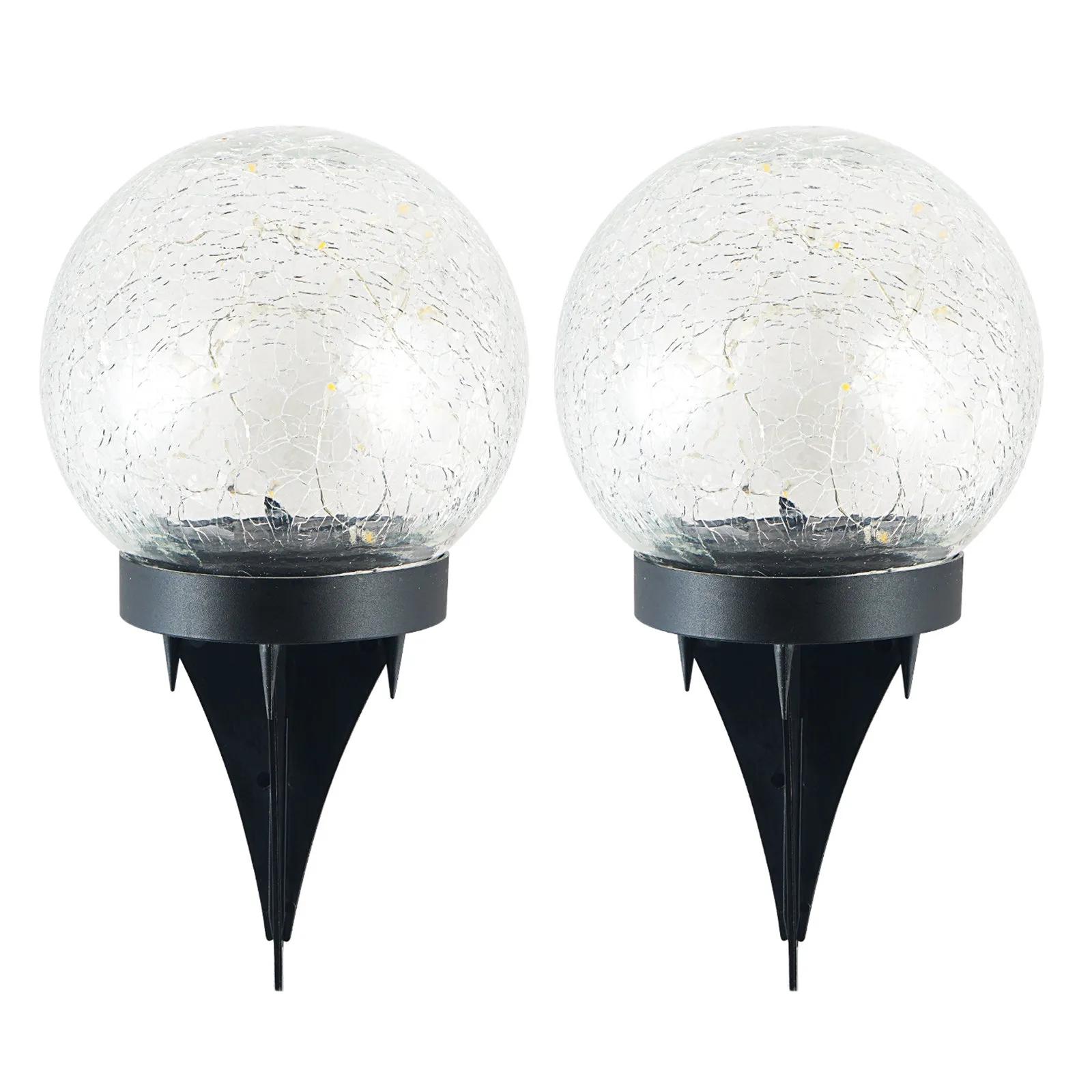 2Pcs Solar Lights Outdoor Garden Decor Cracked Glass Ball Warm Lights