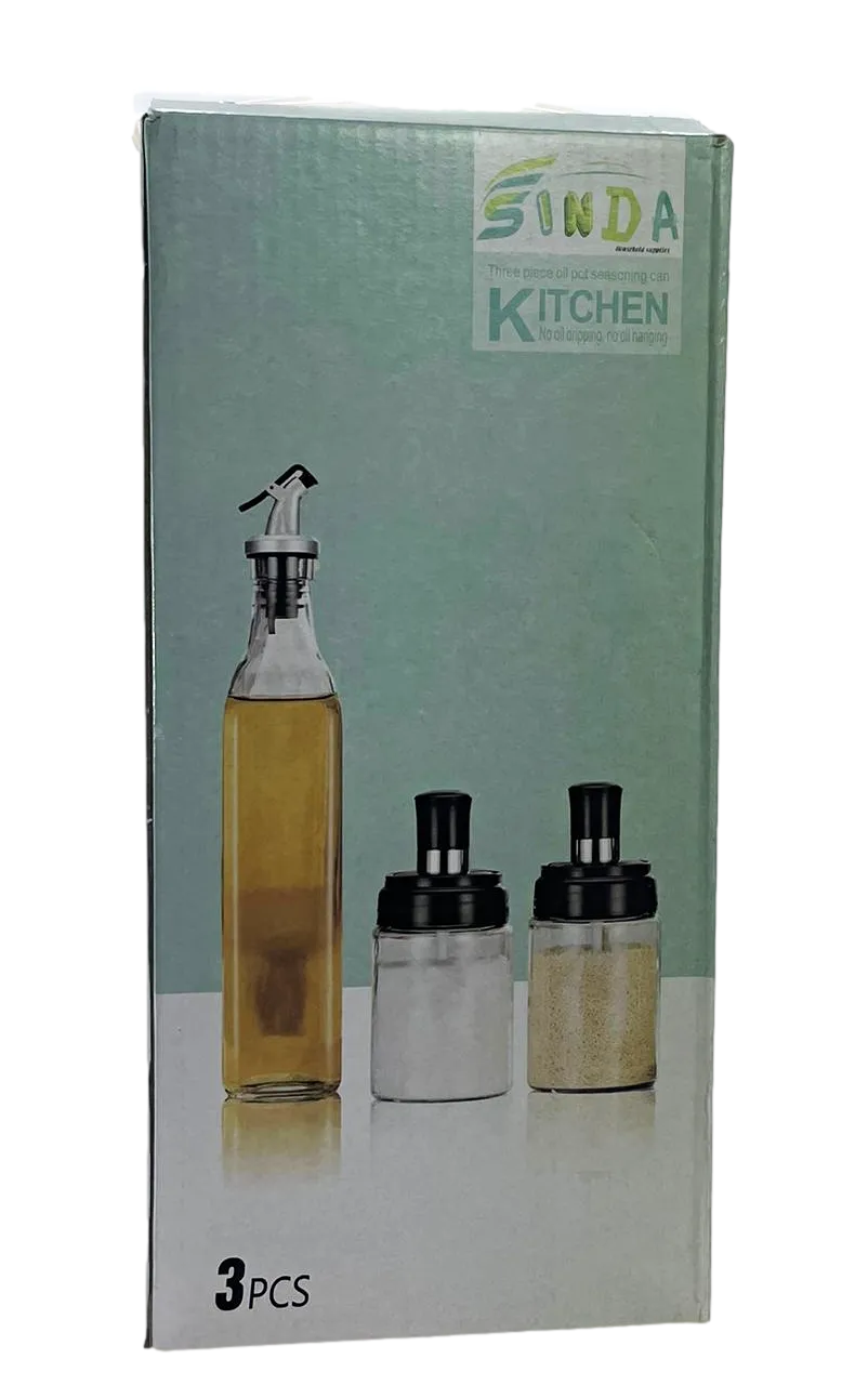 3 Piece Set Oil Bottle And Seasoning Jars Glass Kitchen Home 6663 (Parcel Rate)