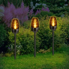 3 Piece Solar Candle Torch Stakes in Metal and Plastic, 2.5 by 15.5 Inches