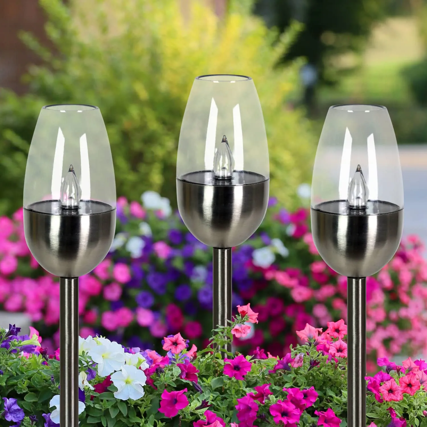 3 Piece Solar Candle Torch Stakes in Metal and Plastic, 2.5 by 15.5 Inches