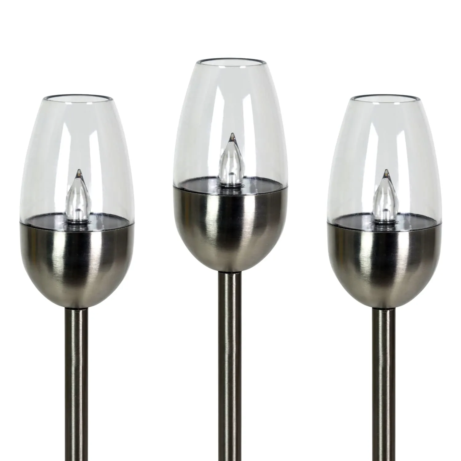 3 Piece Solar Candle Torch Stakes in Metal and Plastic, 2.5 by 15.5 Inches