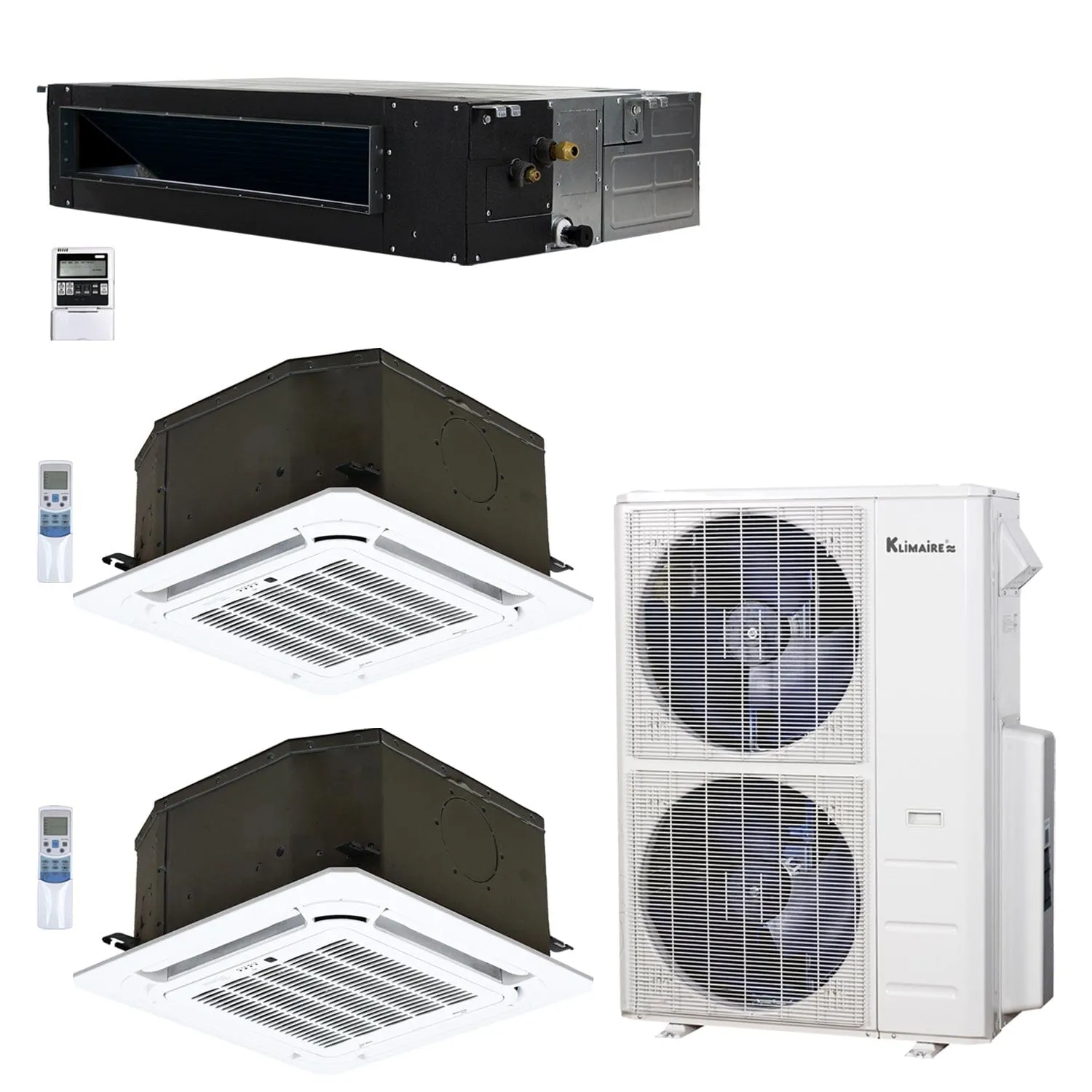 3-Zone Klimaire 20.8 SEER2 Multi Split Ceiling Cassette Ducted Recessed Air Conditoner Heat Pump System 12 18 24