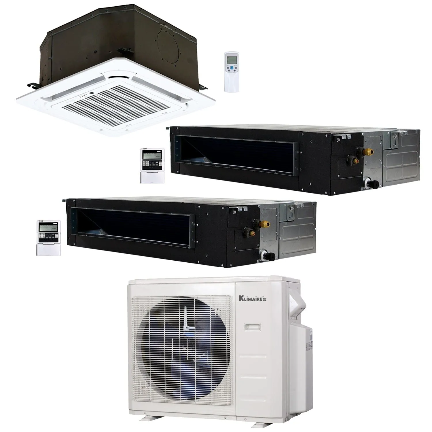 3-zone Klimaire 21.55 SEER2 Multi Split Ducted Recessed Ceiling Cassette Air Conditioner Heat Pump System 12 12 18