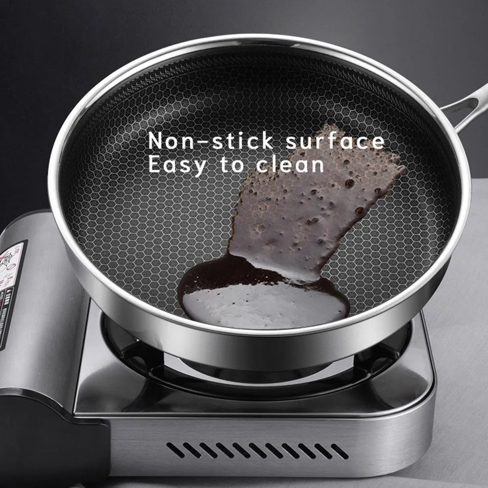 316 Stainless Steel Frying Pan Non-Stick Cooking Frypan Cookware 28cm Honeycomb Double Sided