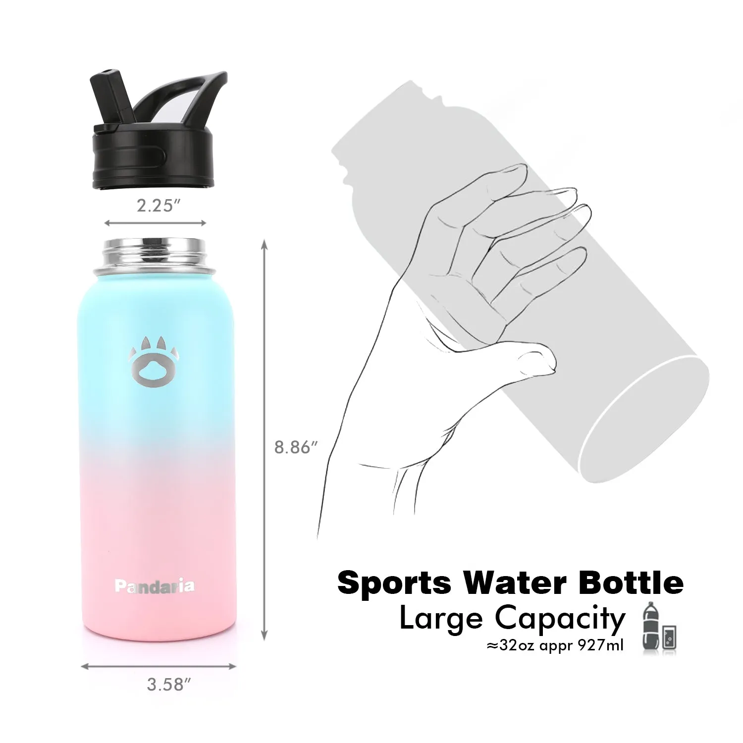 32oz Vacuum Insualed Water Bottle Stainless Steel Sports Canteen with Lids and Straws, Bubble