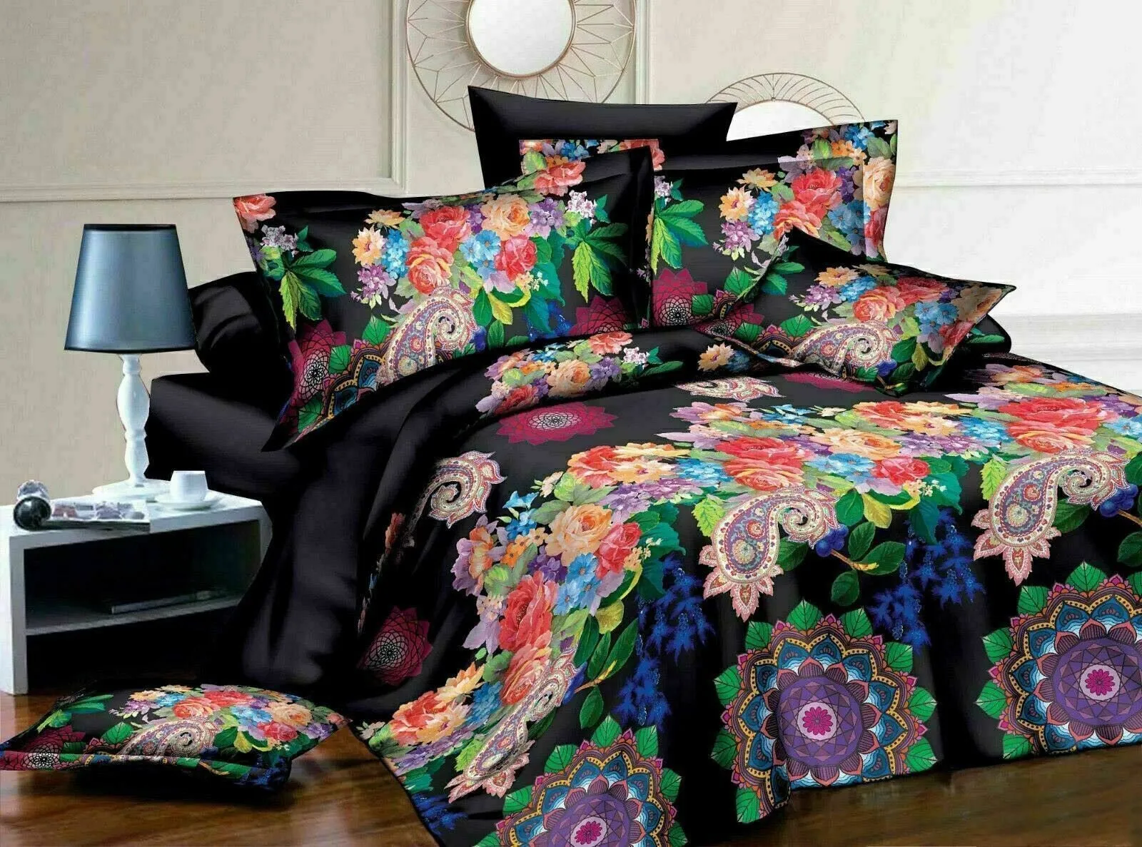 3D 4piece Bedding Set Duvet Cover Colorful Fitted Sheet Complete Floral Printed Set & 2 Pillowcases (286)