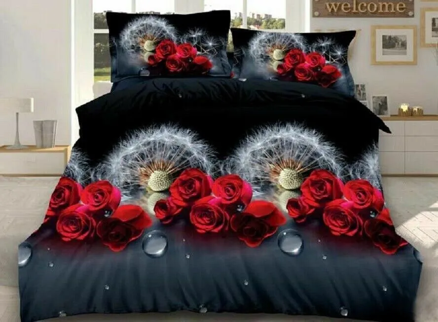 3D 4piece Bedding Set Duvet Cover Colorful Fitted Sheet Complete Floral Printed Set & 2 Pillowcases (320)