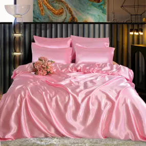 6PC Pink Satin Bedroom Set – Soft Duvet, Fitted Sheet & Pillowcases