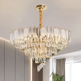 7-Head Clear Crystal Prisms Chandelier Pendant Light – Modern Circular Ceiling Suspension Lamp