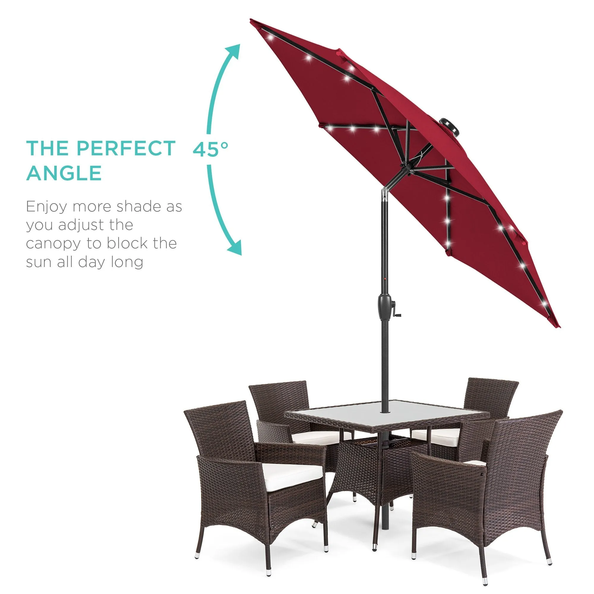 7.5ft Outdoor Solar Patio Umbrella w/ Push Button Tilt, Crank Lift