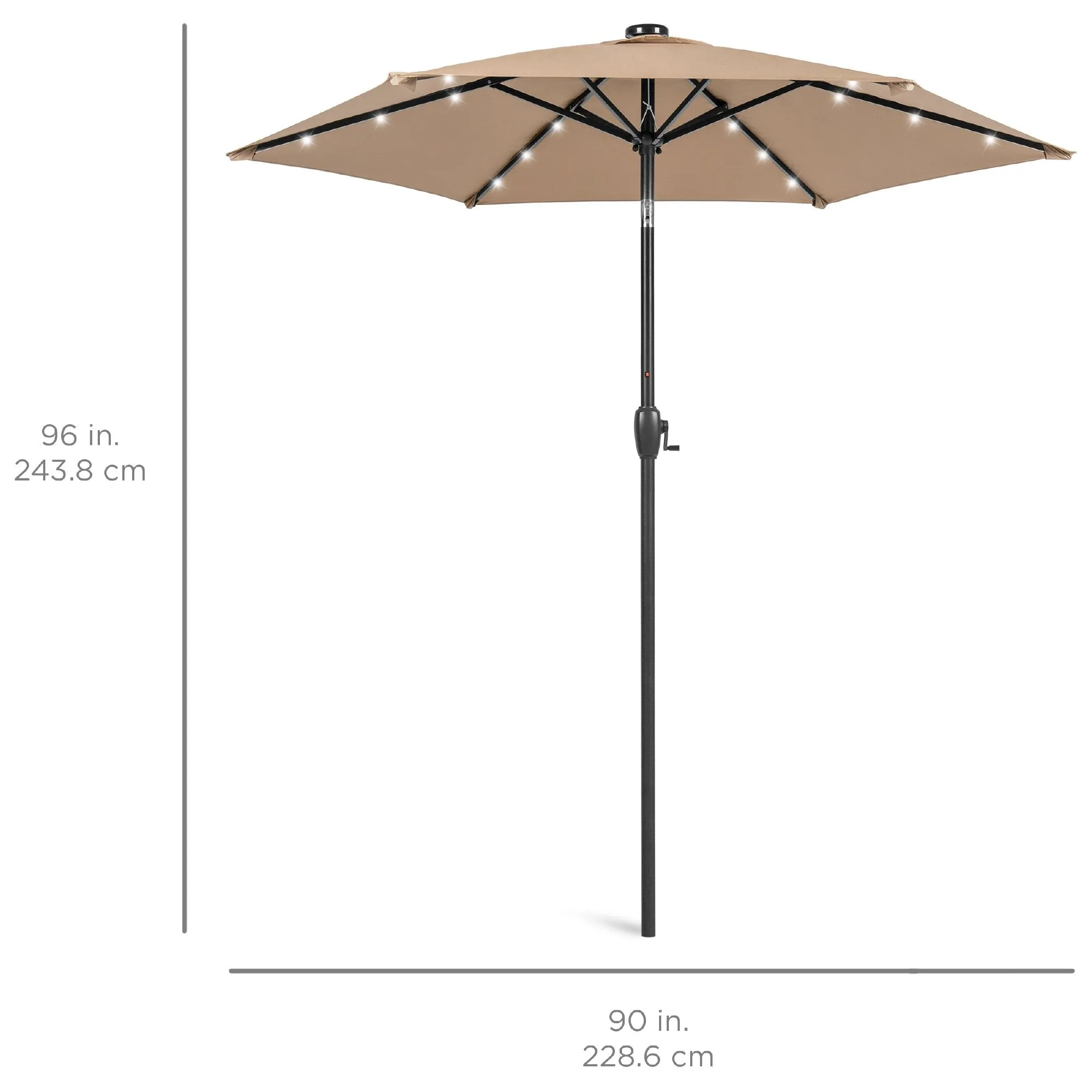 7.5ft Outdoor Solar Patio Umbrella w/ Push Button Tilt, Crank Lift