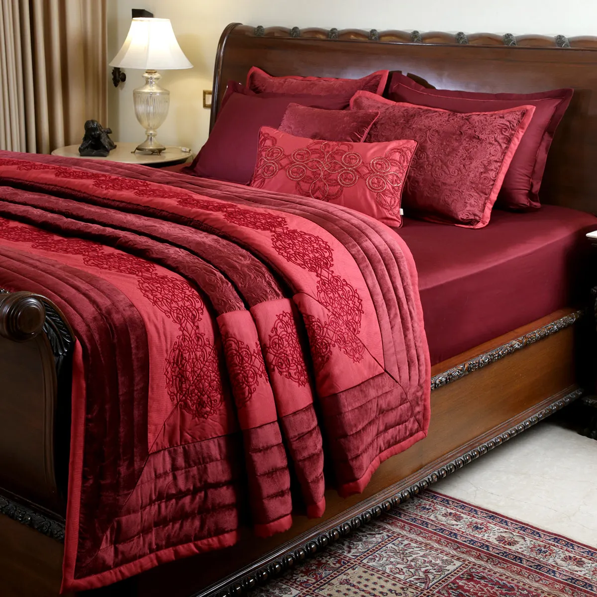 9PC Quilt/Quilted Bed Cover Set Belladonna Brooklyn Red