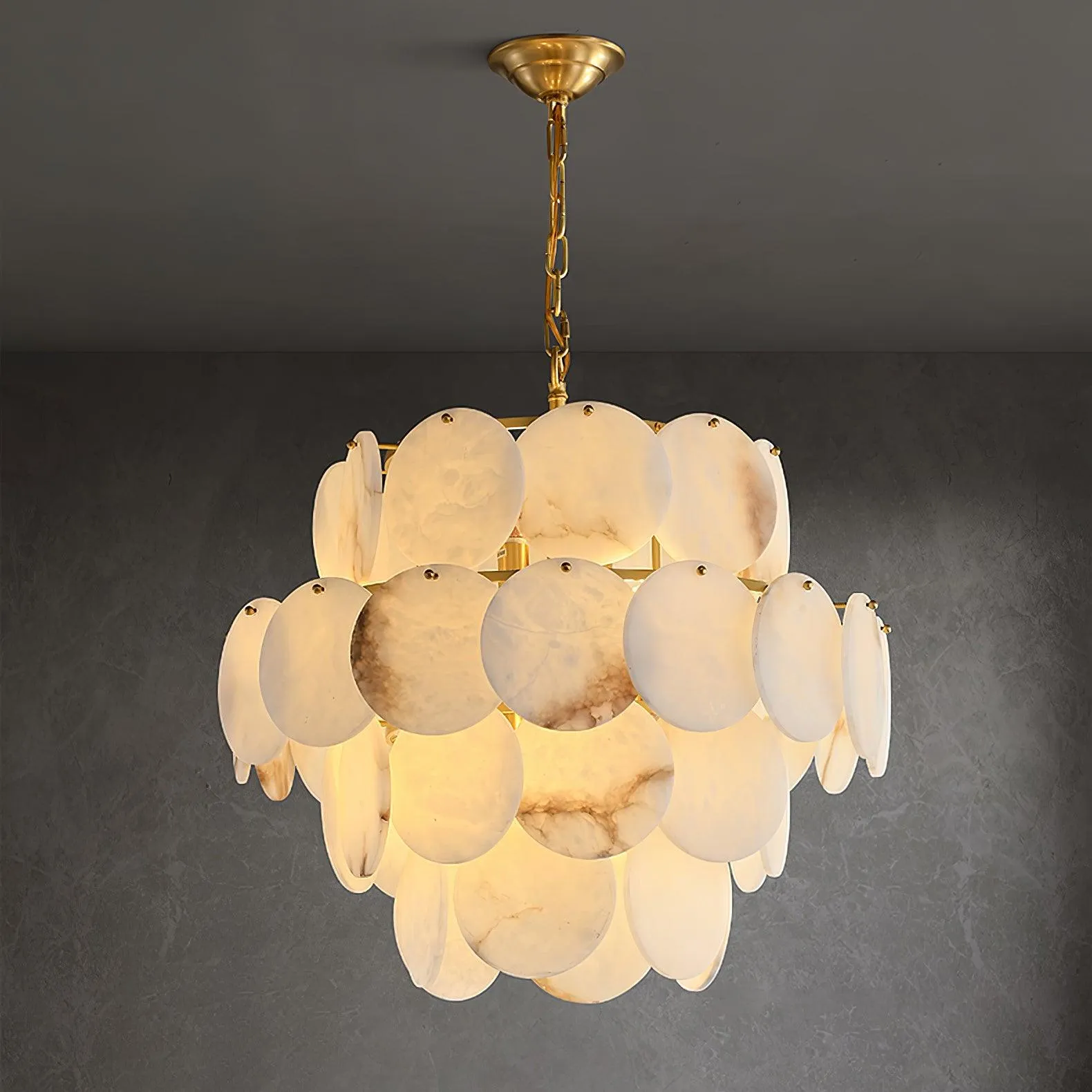 Alabaster Shell Brass Chandelier