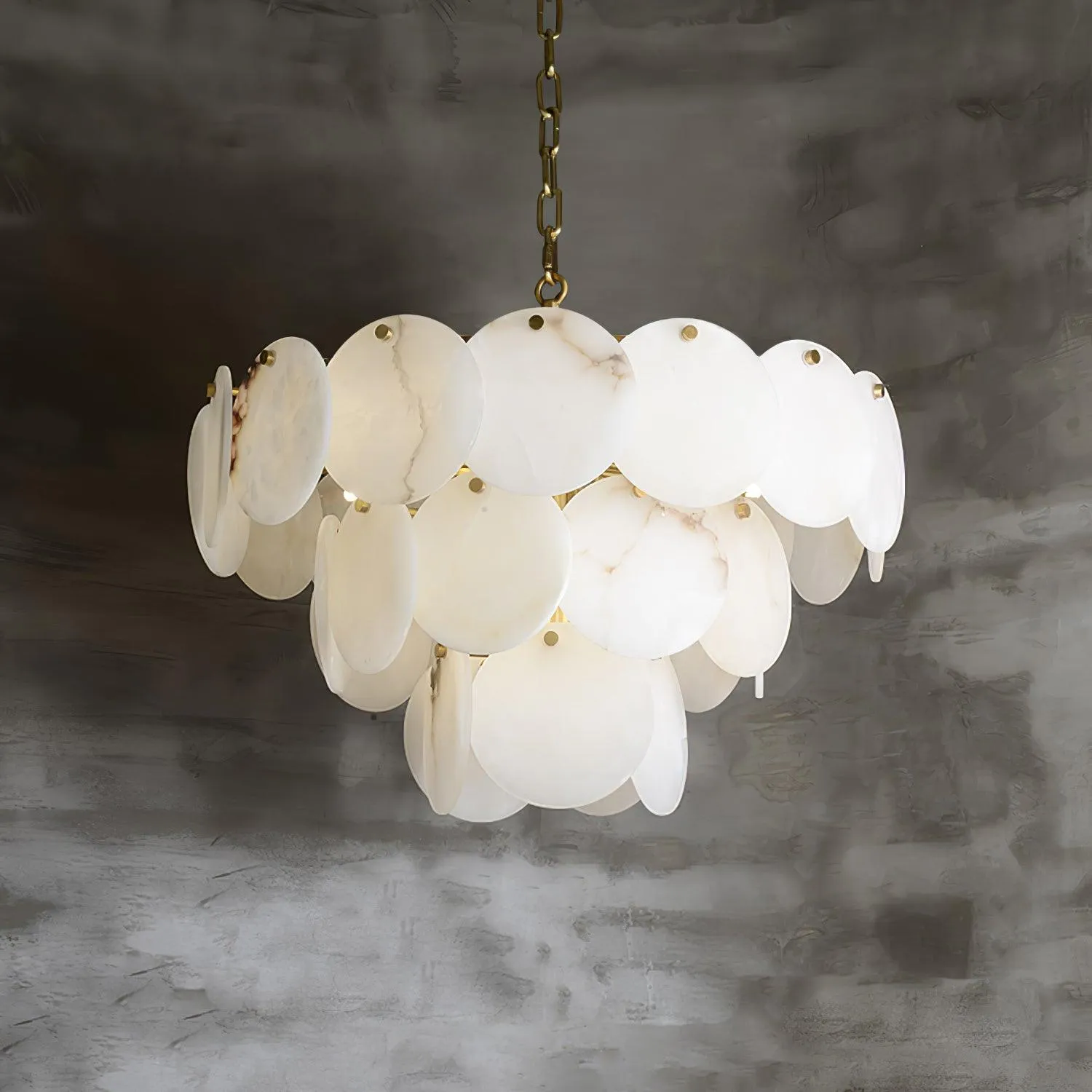 Alabaster Shell Brass Chandelier