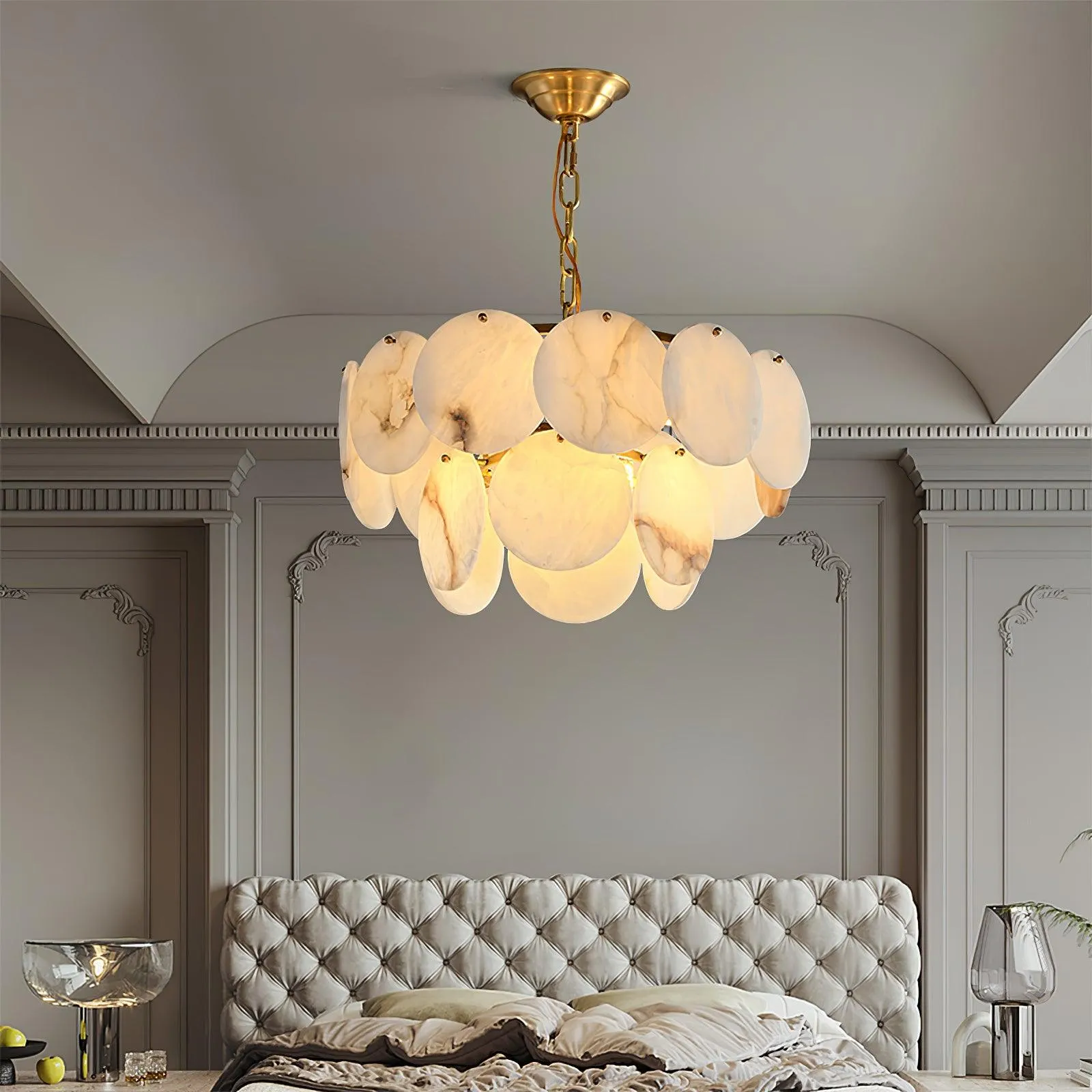 Alabaster Shell Brass Chandelier