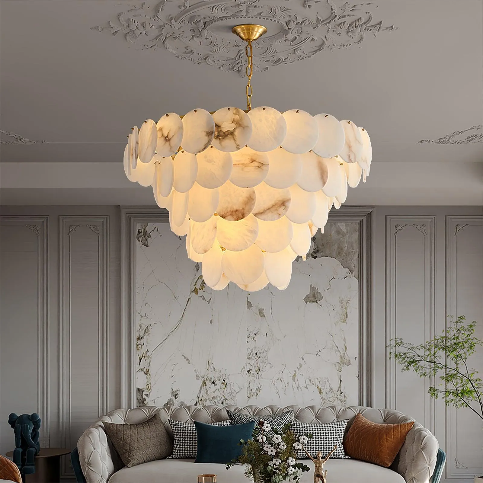 Alabaster Shell Brass Chandelier