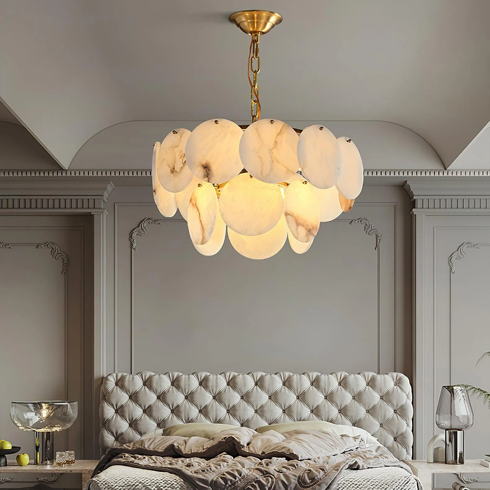 Alabaster Shell Brass Chandelier