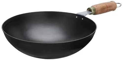 Amazon Brand - Solimo Sheet Metal Iron Wok 24 cm (Black)