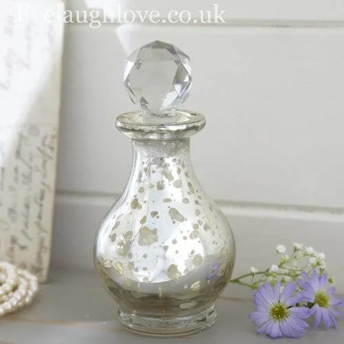 Antique Silver Glass Bottle with Crystal Stopper