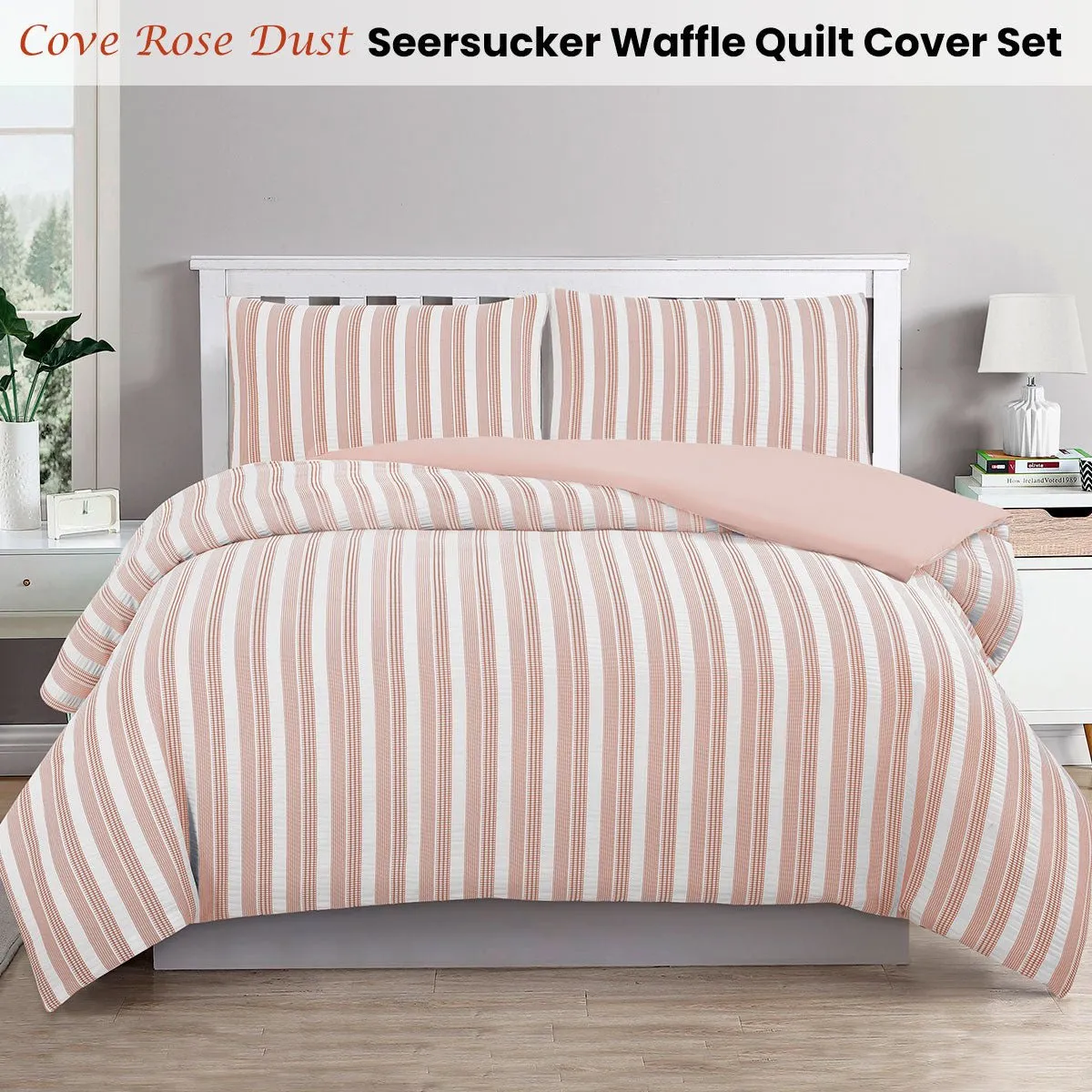 Ardor Cove Rose Dust (Similar to Peach color) Seersucker Waffle Quilt Cover Set King