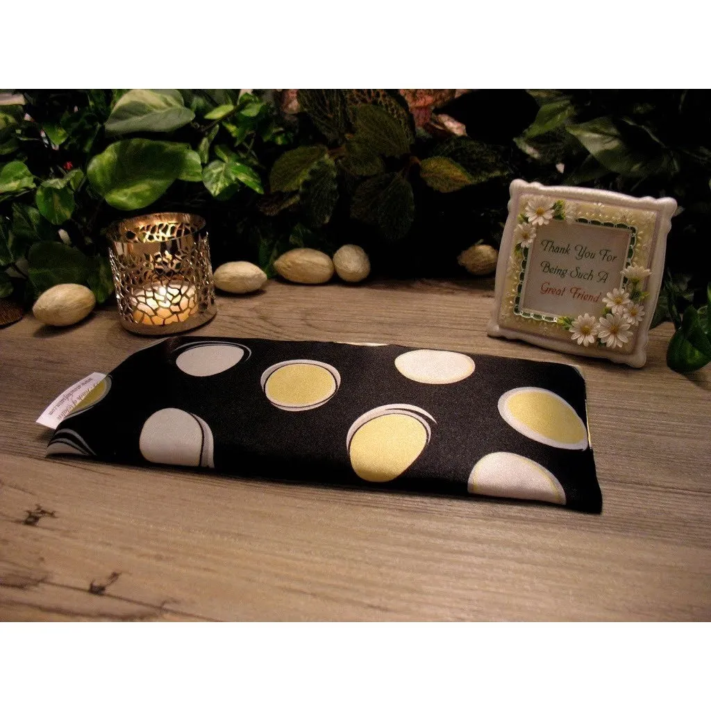 Aromatic Eye Pillow, Black with Large Yellow, White Polka Dots