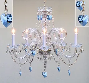 Authentic All Crystal Chandelier Chandeliers Lighting With Sapphire Blue Crystal Hearts Perfect For Living Room Dining Room Kitchen Kid'S Bedroom H25" W24" - A46-B85/387/5