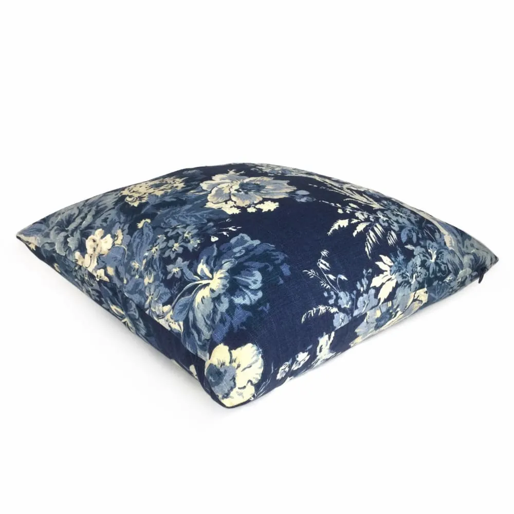 Ballad Bouquet Indigo Blue Cream Floral Print Pillow Cover