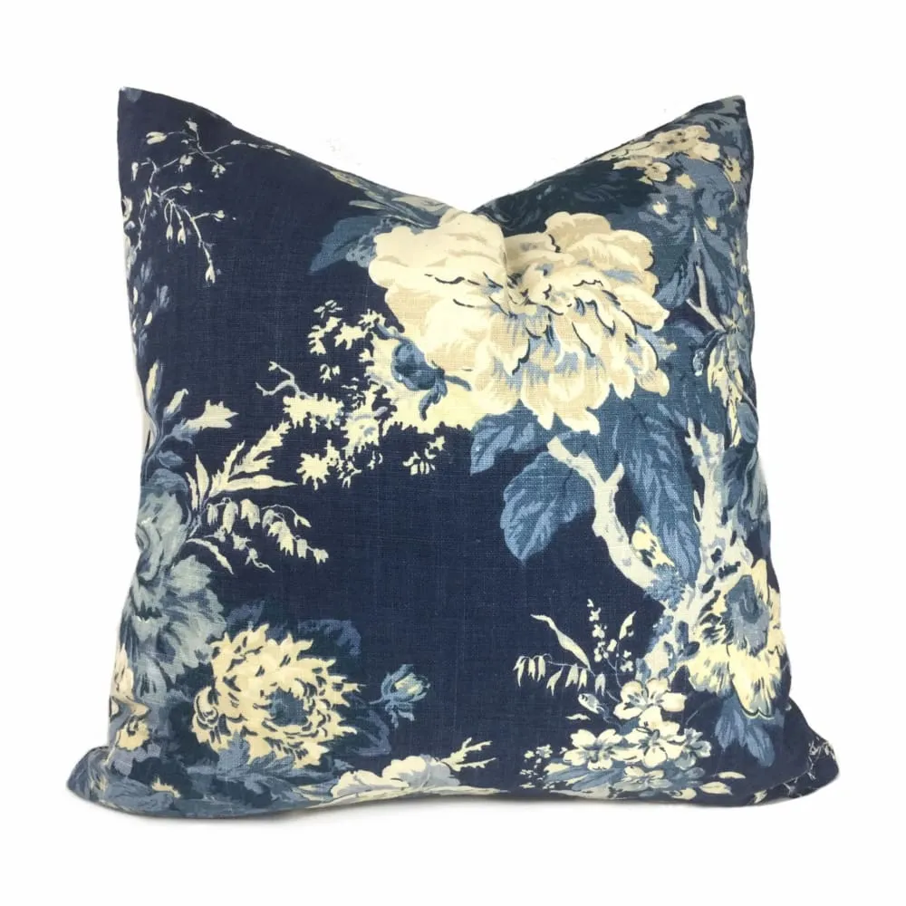 Ballad Bouquet Indigo Blue Cream Floral Print Pillow Cover