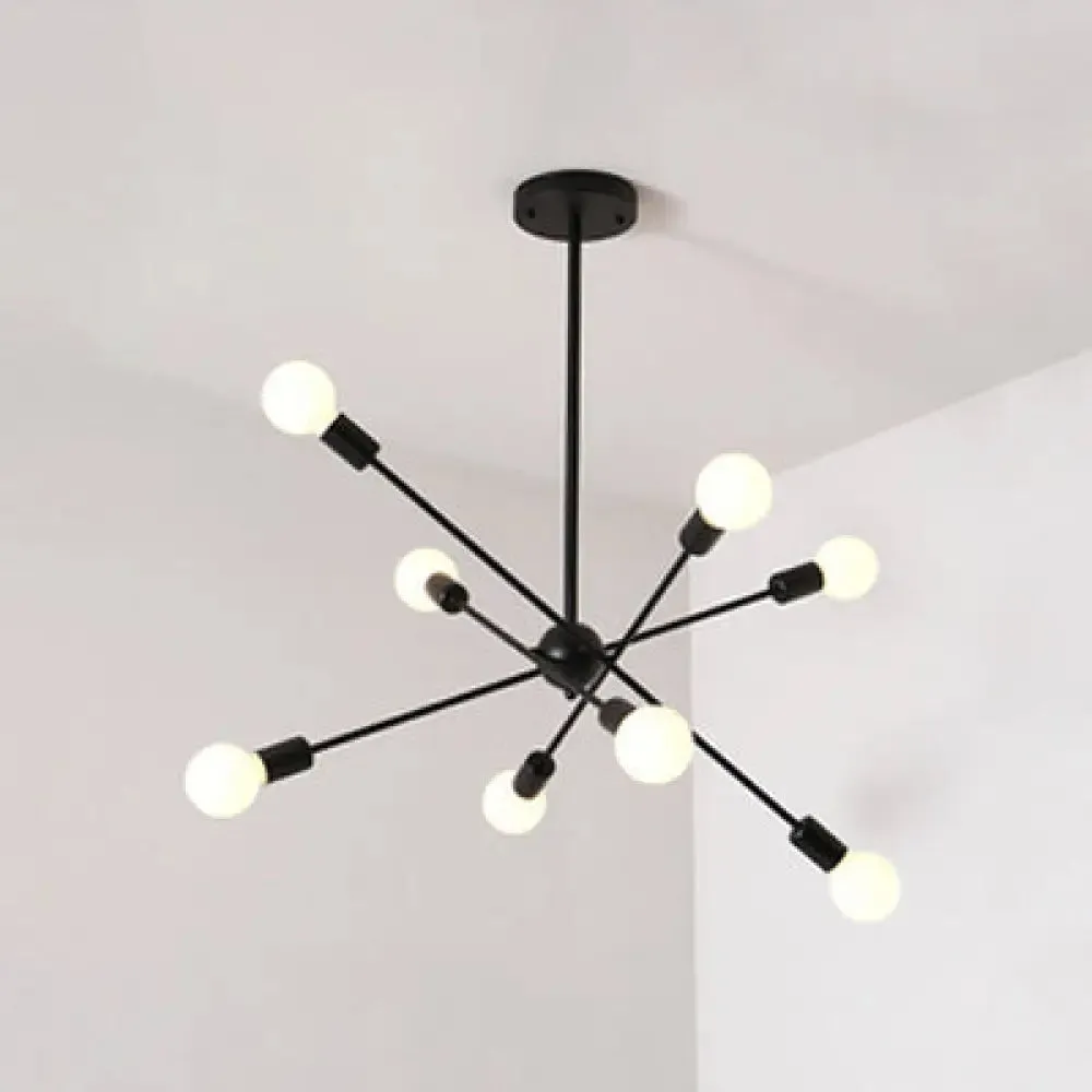 Bare Bulb Ceiling Chandelier - Vintage Metal Suspension Pendant Light in Black