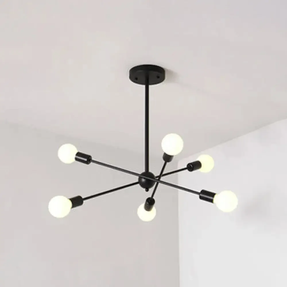 Bare Bulb Ceiling Chandelier - Vintage Metal Suspension Pendant Light in Black