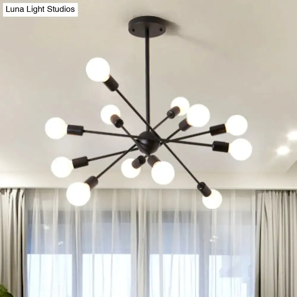 Bare Bulb Ceiling Chandelier - Vintage Metal Suspension Pendant Light in Black