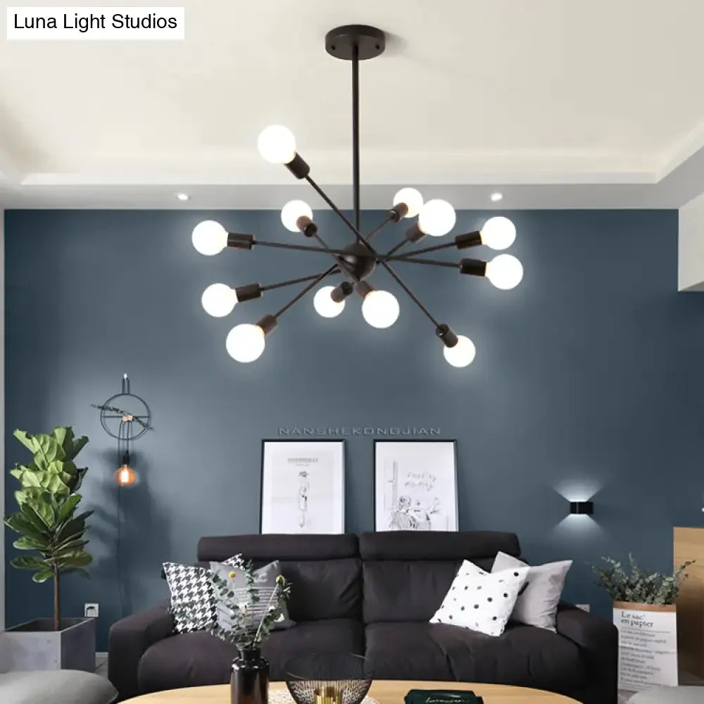 Bare Bulb Ceiling Chandelier - Vintage Metal Suspension Pendant Light in Black