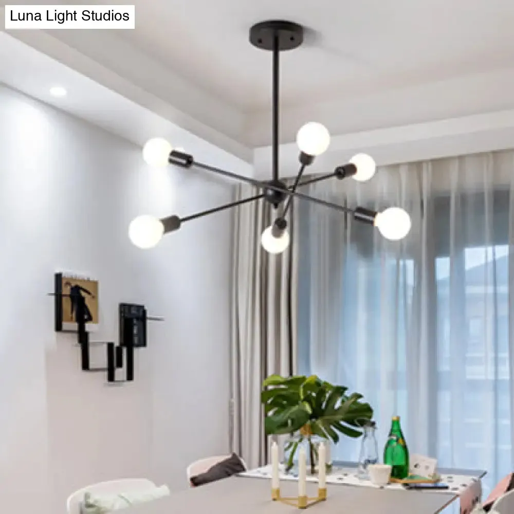 Bare Bulb Ceiling Chandelier - Vintage Metal Suspension Pendant Light in Black