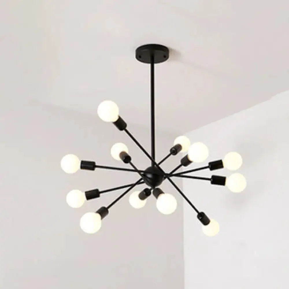 Bare Bulb Ceiling Chandelier - Vintage Metal Suspension Pendant Light in Black