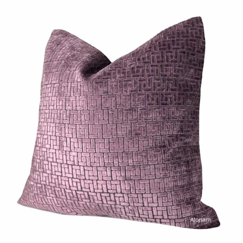 Bari Mauve Purple Velvet Geometric Lattice Pillow Cover