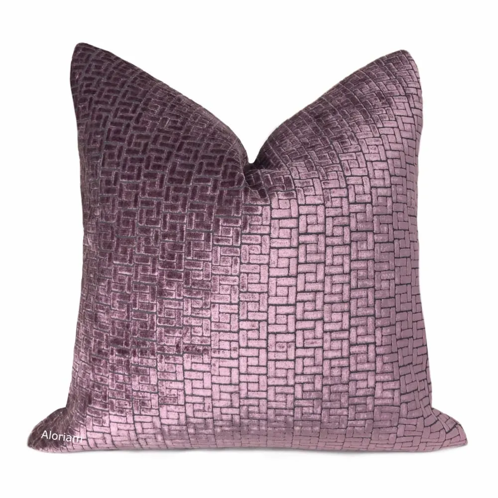 Bari Mauve Purple Velvet Geometric Lattice Pillow Cover