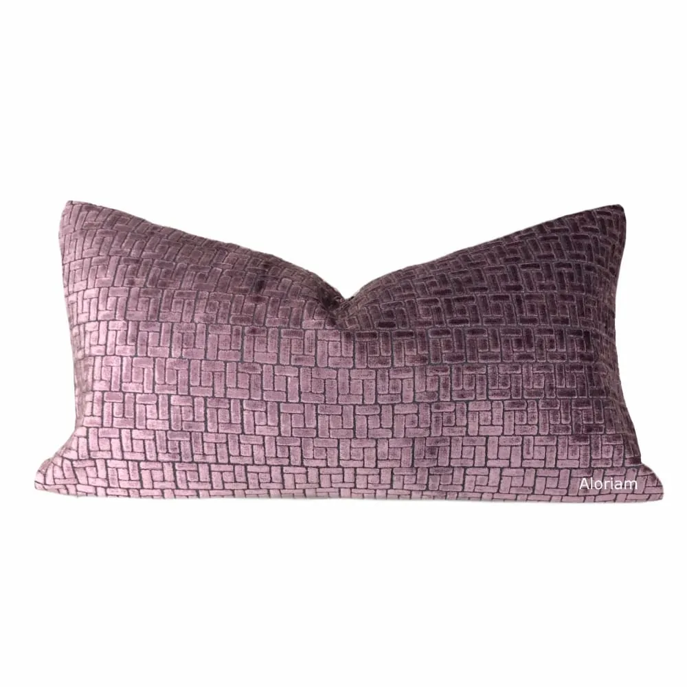 Bari Mauve Purple Velvet Geometric Lattice Pillow Cover