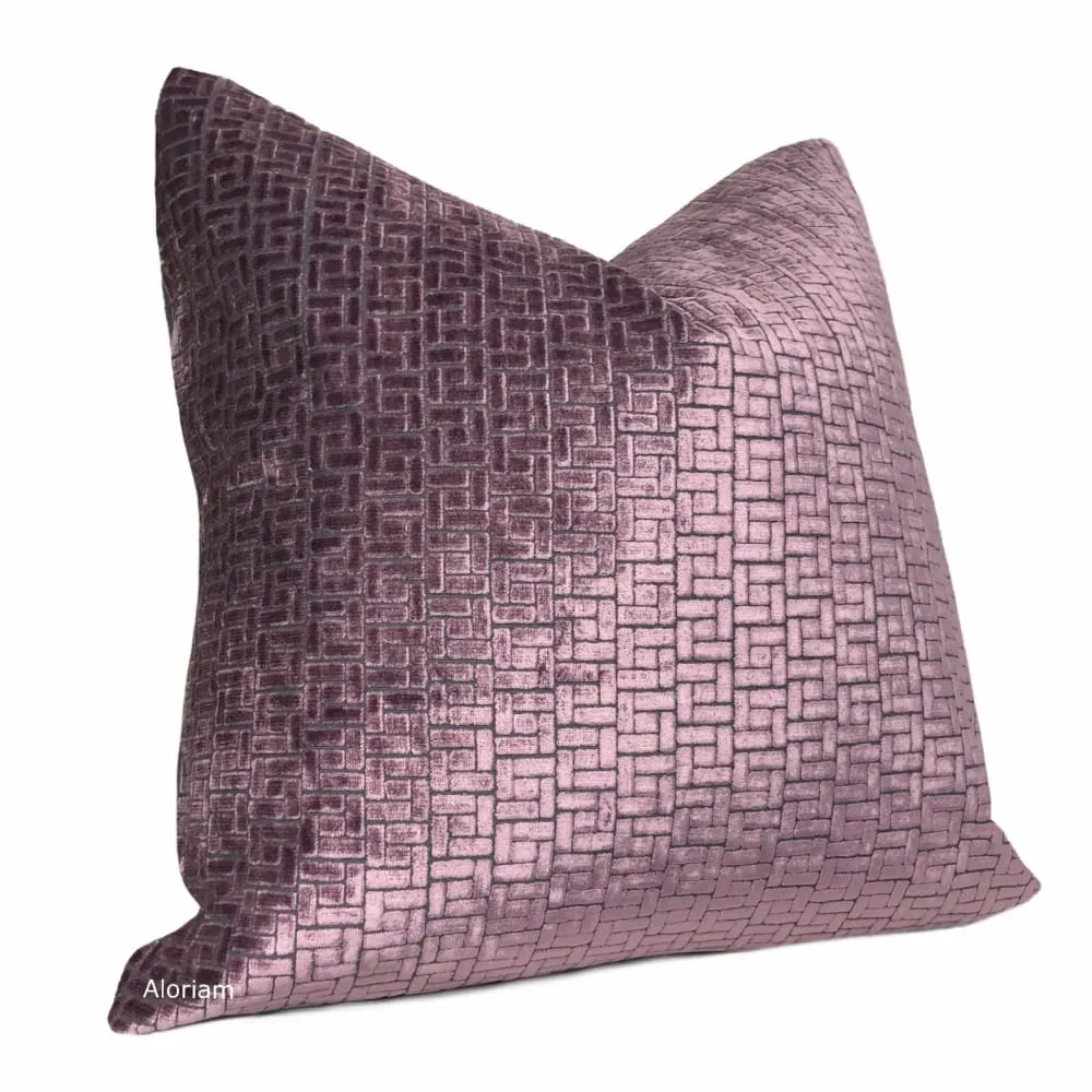 Bari Mauve Purple Velvet Geometric Lattice Pillow Cover