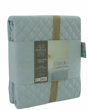 BCSK46262, Bell Park, Natalia - 3Pc King Wrinkle Diamond Stitch Quilt Set - Mineral