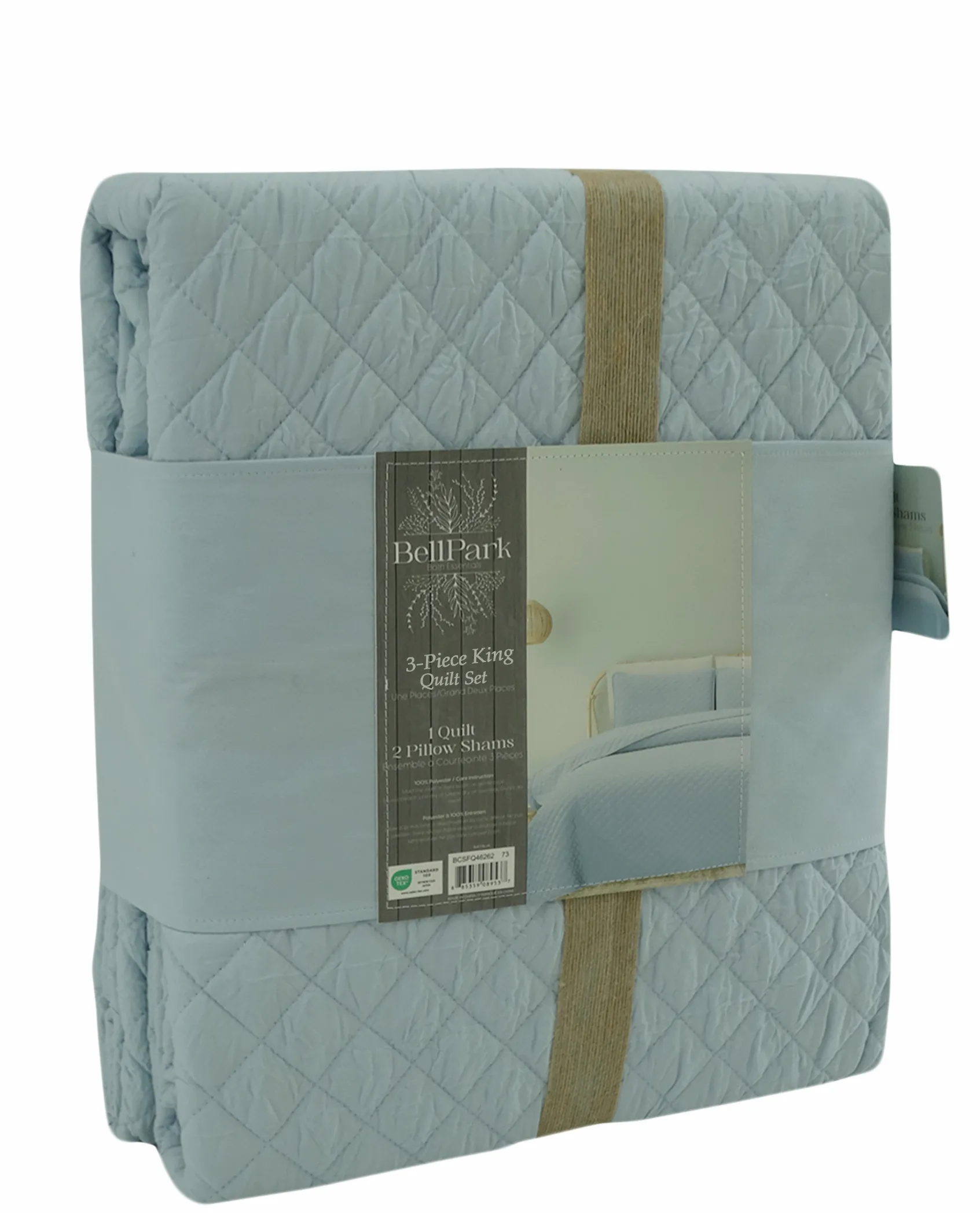 BCSK46262, Bell Park, Natalia - 3Pc King Wrinkle Diamond Stitch Quilt Set - Mineral