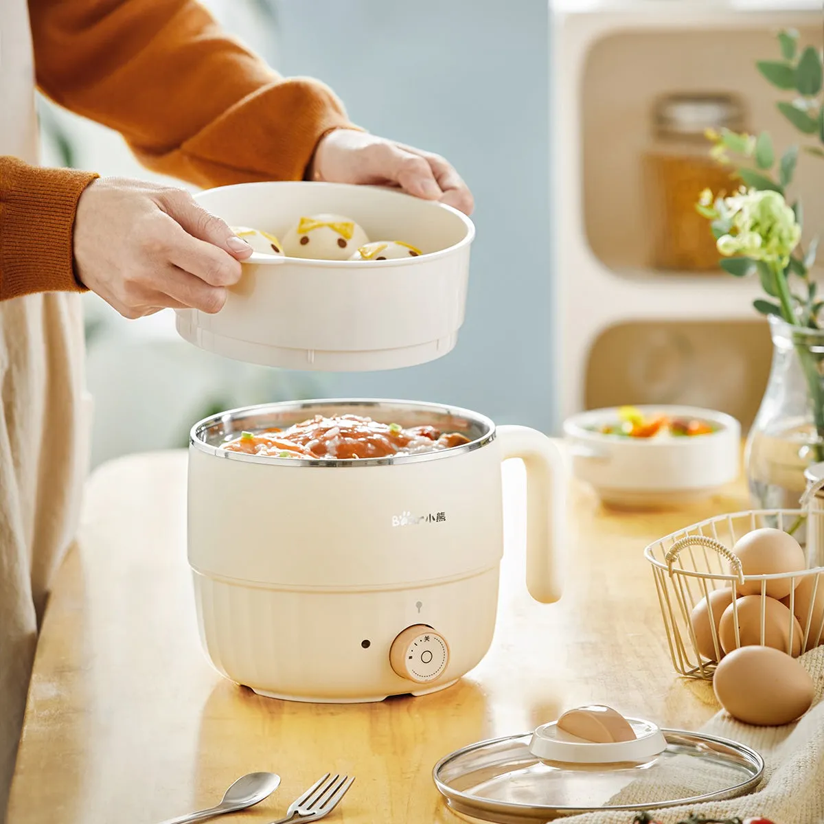 Bear Multi Cooker 1.2L steamboat noodle cooker and Food Steamer (DRG-F12H2)