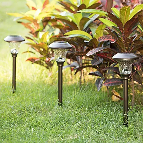 BEAU JARDIN 8 Pack Solar Lights with 7 Color Changing Pathway Outdoor Garden Stake Glass Stainless Steel Bronze BG292